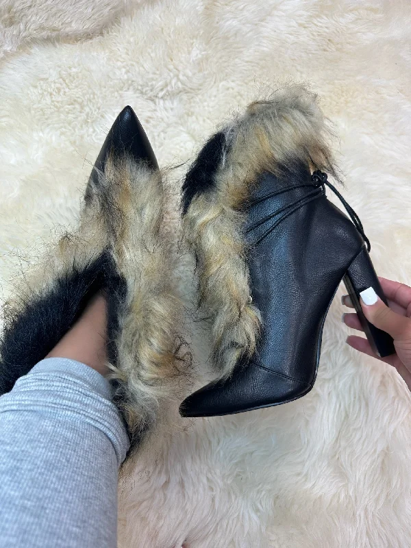 FANCY-2 Black Faux Leather and Faux Fur Bootie