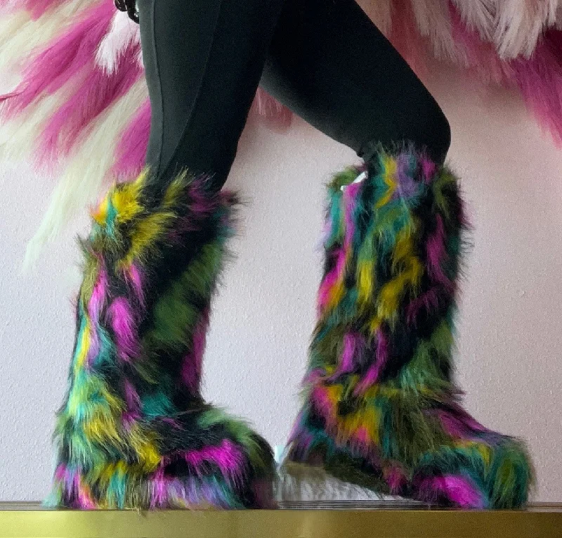 FONDA-5 Rainbow Multi Faux Fur Boot - Pull-On