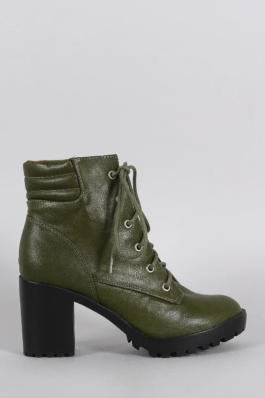 Breckelle Lug Platform Chunky Heeled Combat Booties