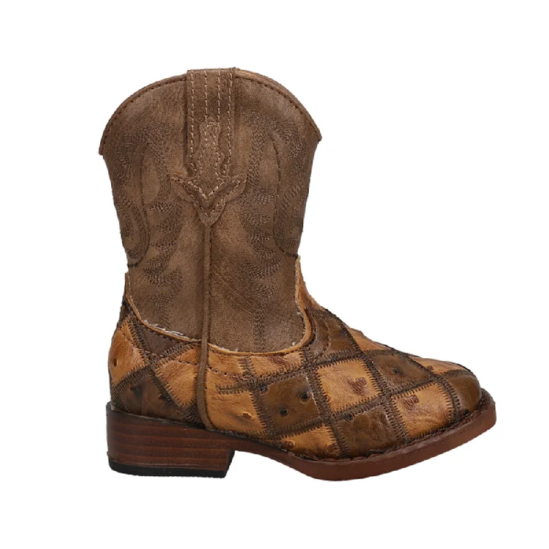 Bird Blocks Checkered Square Toe Cowboy Boots (Toddler)