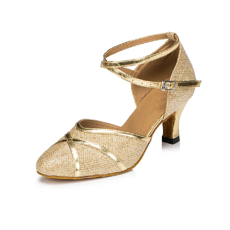 Gold Glitter Ballroom Shoes Latin Salsa Waltz Dance Shoes