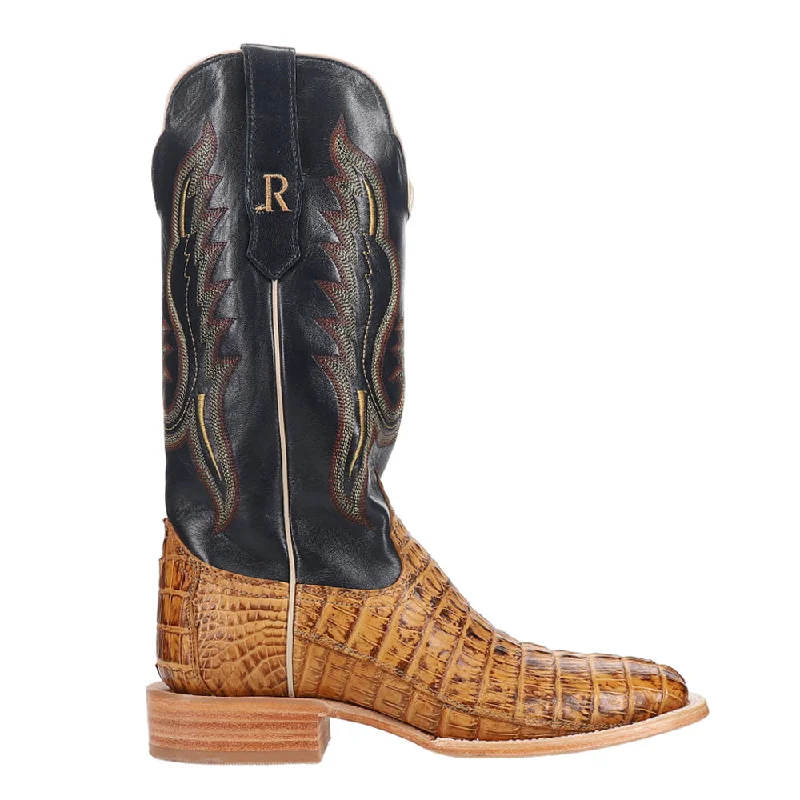 Hornback Caiman Tail Embroidered Croc Square Toe Cowboy Boots