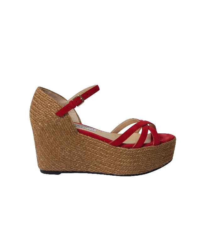 Jimmy Choo Delaney Platform Wedge in Red Suede