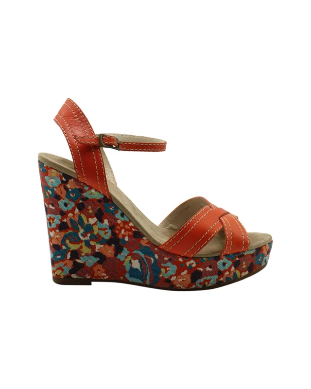 Marc Jacobs Floral Wedge Sandals in Orange Leather