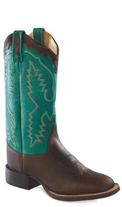 Old West Turquoise Womens Vintage Leather Broad Square Toe Cowboy Boots 5 M