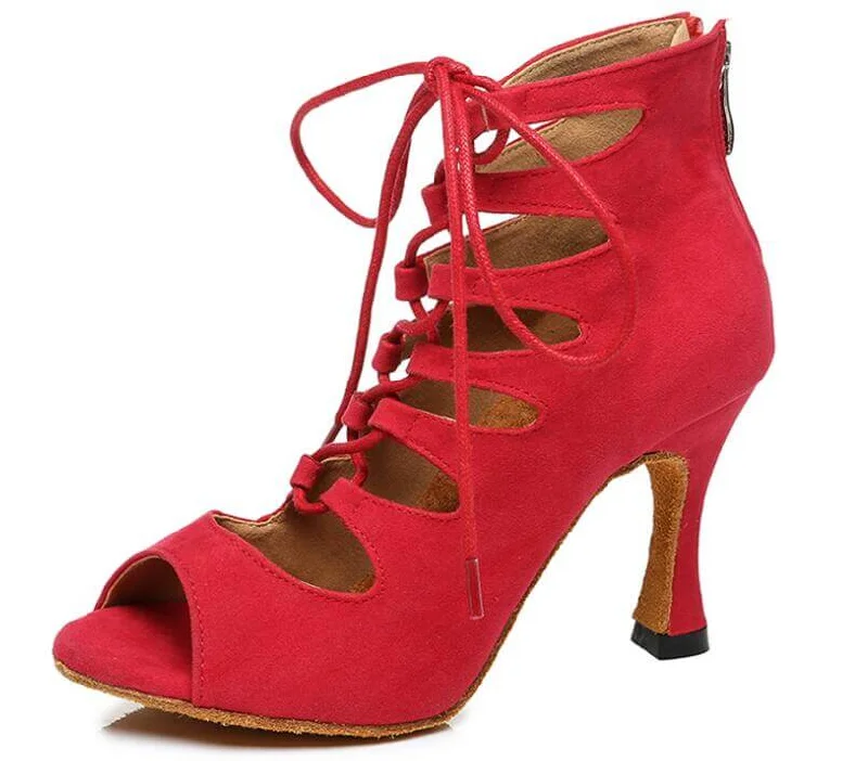 Red Suede Dance Boots Salsa Social Dance Shoes