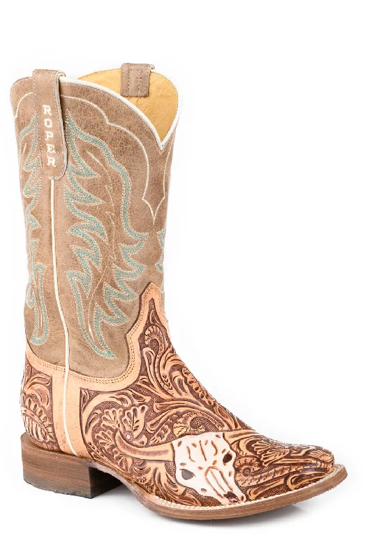 Roper Womens Cattle Cate Burnish Tan Leather Cowboy Boots