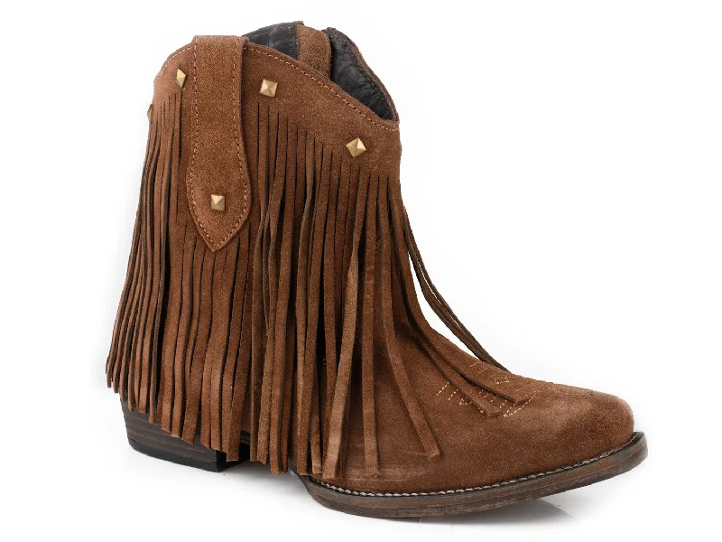 Roper Womens Dusty Fringe Brown Suede Cowboy Boots