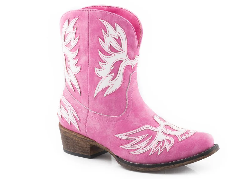 Roper Womens Pink Faux Leather Amelia Eagle Cowboy Boots 6