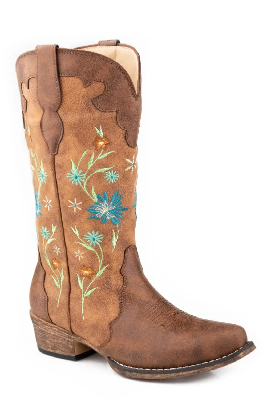 Roper Womens Riley Blossom Brown Faux Leather Cowboy Boots