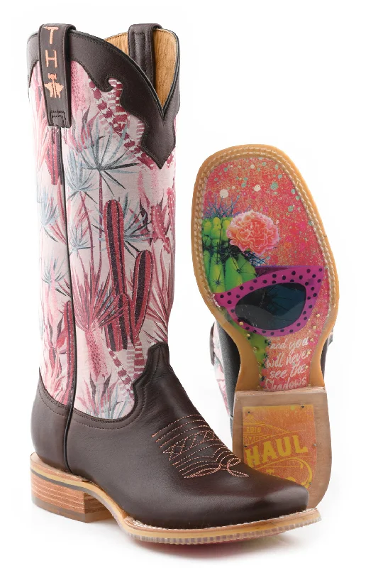 Tin Haul Womens Pinktalicious Brown Leather Cowboy Boots 9.5