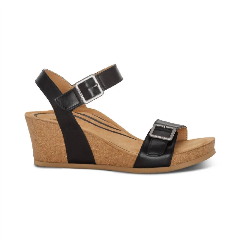 Women's Lexa Quarter Strap Wedge Sandals In Black Leather