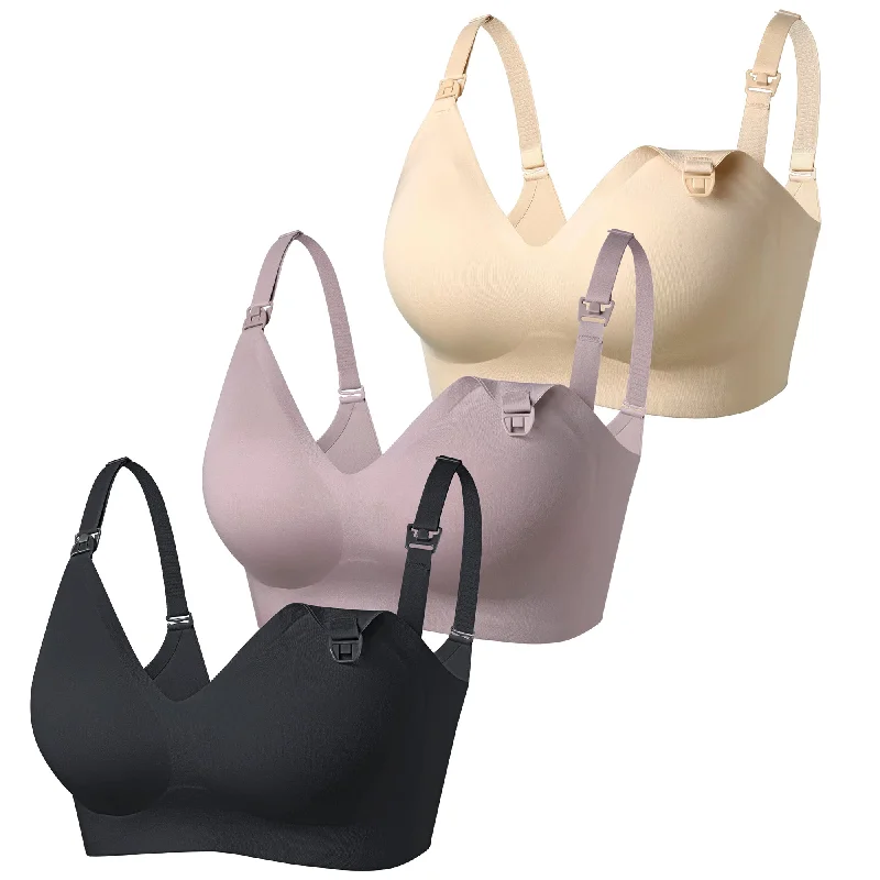 Womens Seamless Nursing Bra Front Buckle Breastfeeding Maternity Bralette Comfortable Rimless Sleeping Bra Pack of 3