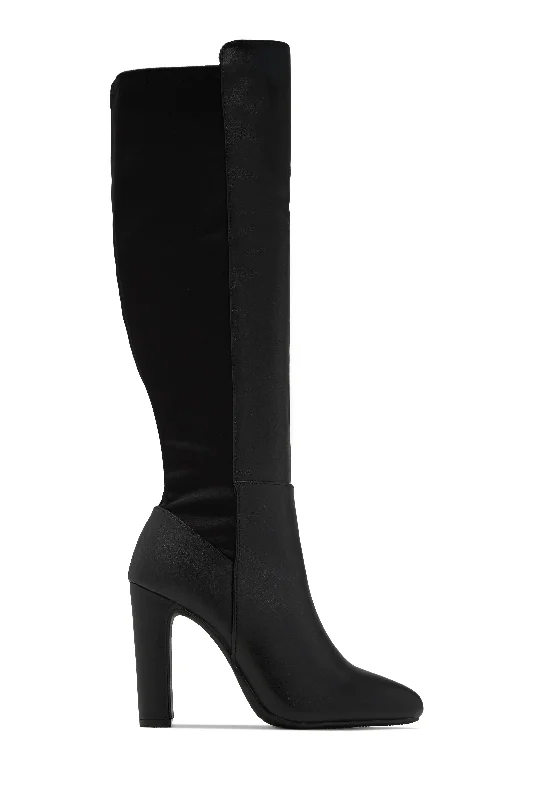 Kayla Block Heel Boots - Black PU