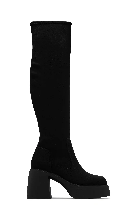 Reezy Over The Knee Platform Block Heel Boots - Black