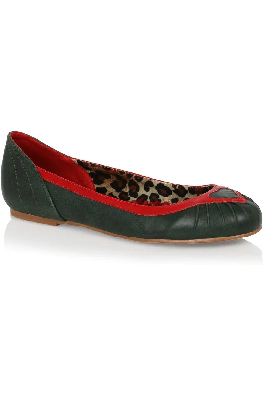 Bettie Page Frances Flat | Green Faux Leather