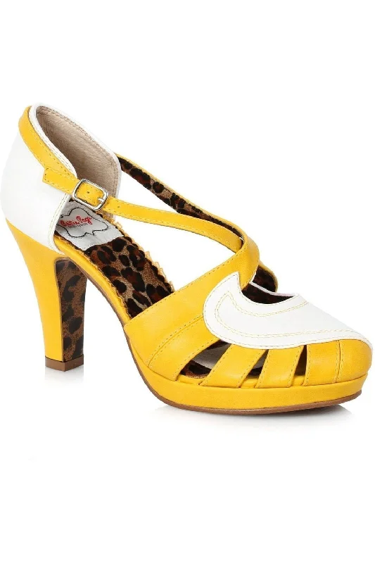 Bettie Page Angie Vintage Pump  | Yellow Faux Leather