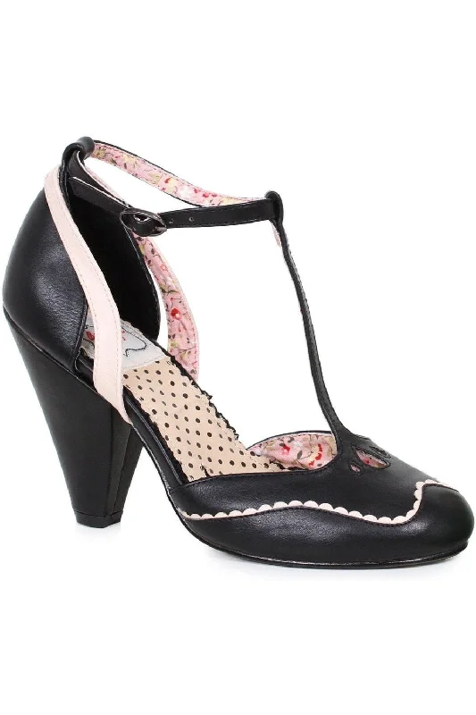 Bettie Page Annalise Vintage Pump  | Black Faux Leather