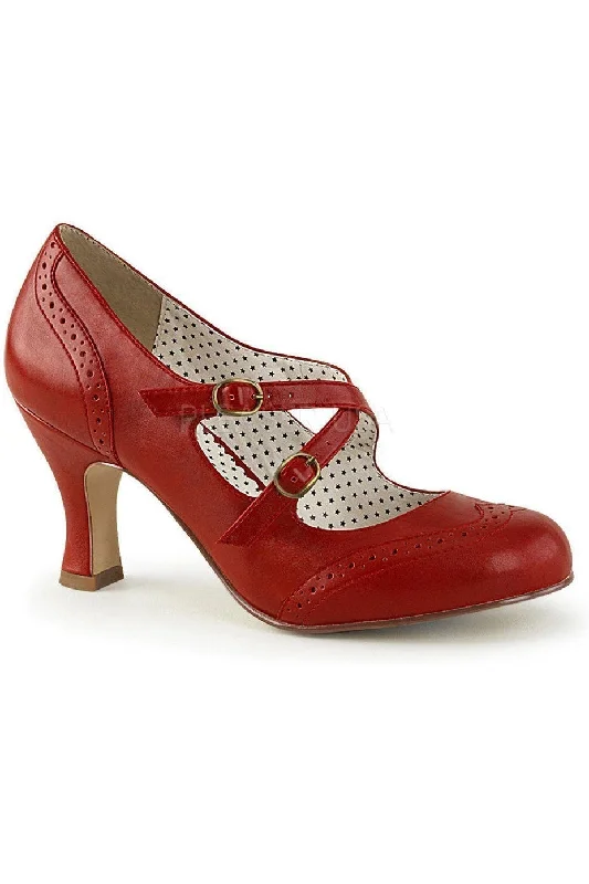 FLAPPER-35 Pump  | Red Faux Leather