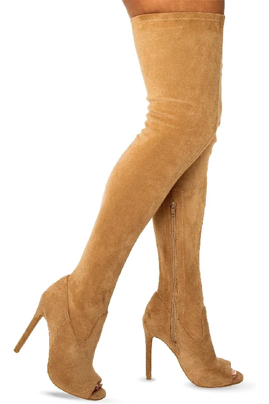 Open Toe Stiletto Thigh Boot | Faux Suede