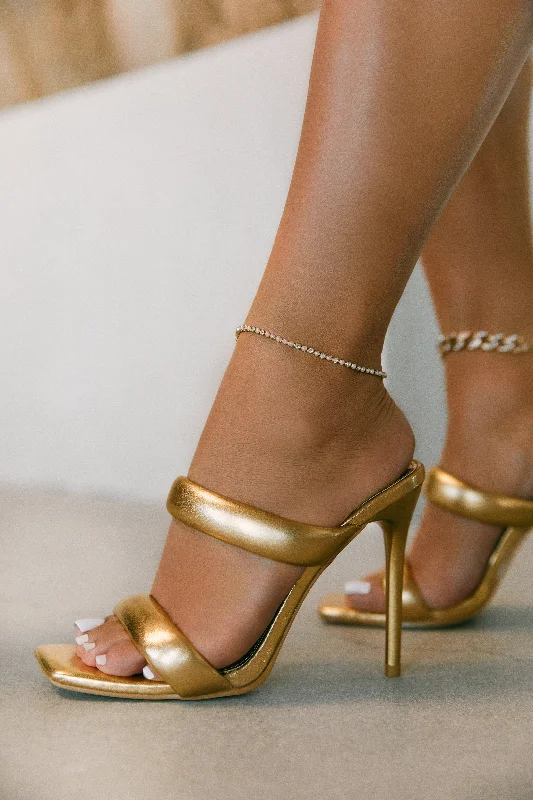 Stassie Single Sole High Heel Mules - Gold